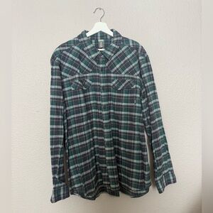 Stio Men’s Button Down Flannel - Grey & Green - Long Sleeve XXL